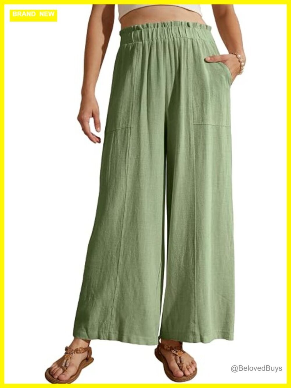 Women's Linen High Waisted Wide Leg Palazzo Pants with Pockets